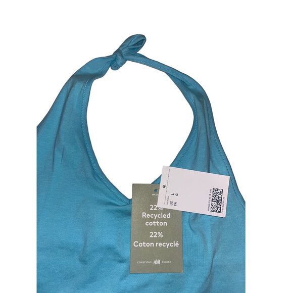 H&M Divided Crop Top Halter Neck Tie Cropped Recycled Blue Crop Halter Top L - Picture 3 of 6